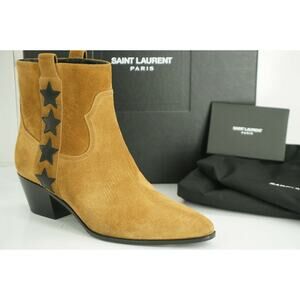 Saint Laurent Brown Suede Rock Star Heel Ankle Boots Size 36.5 NIB YSL